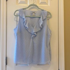 Light Periwinkle Blue sleeveless White House Black Market Ruffled Neck Blouse